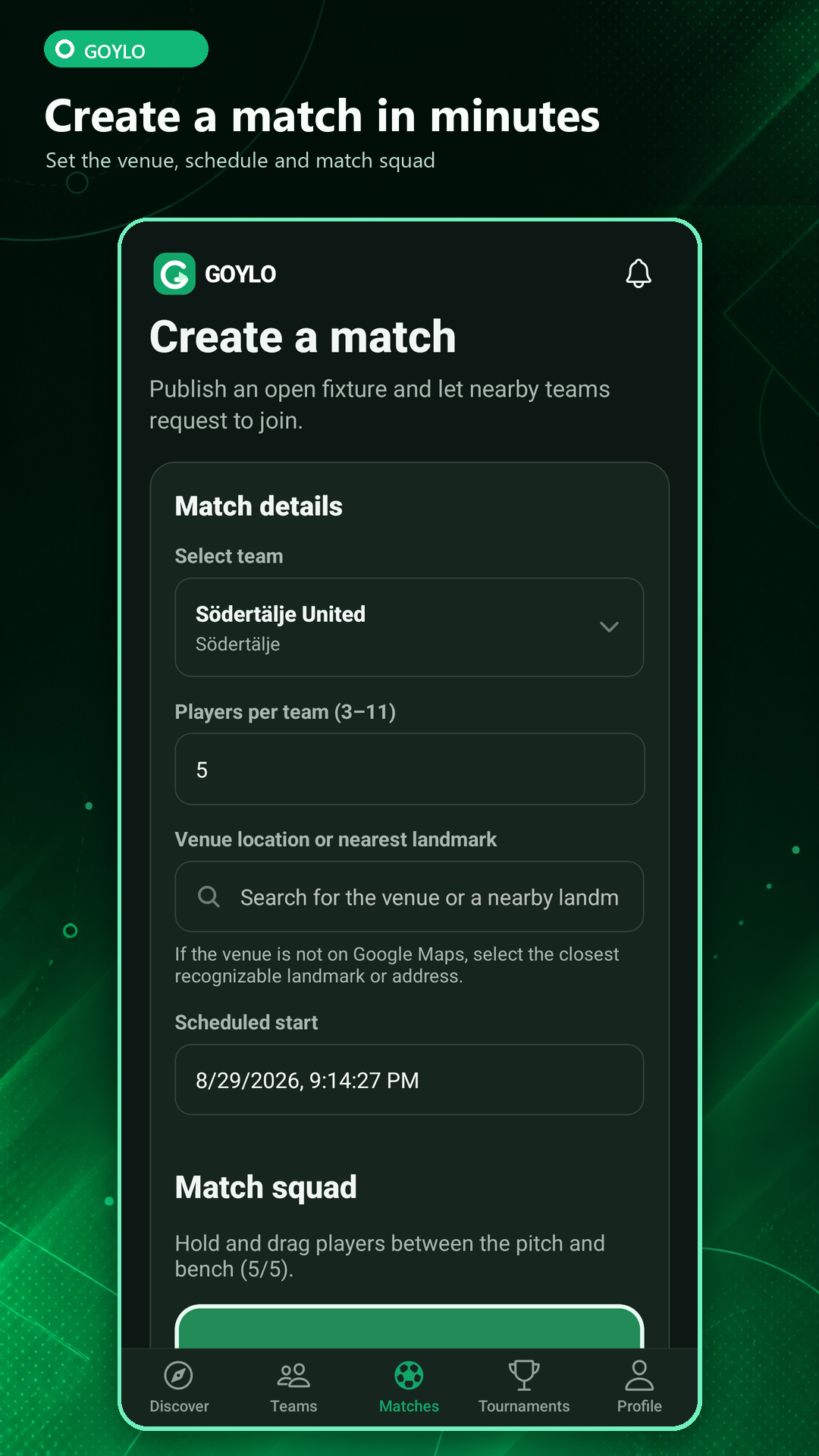 Create a match in Goylo